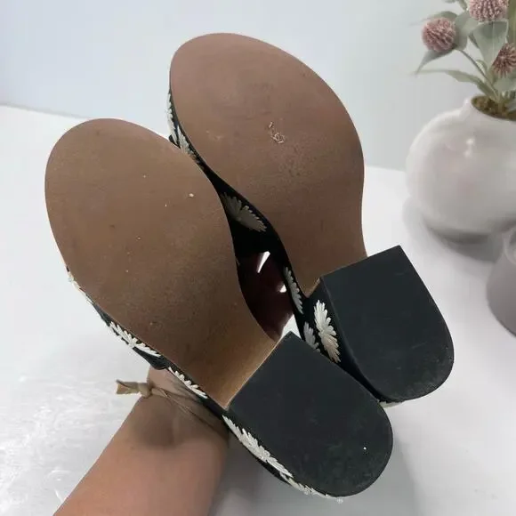 Kate Spade Ibiza Pom Pom Floral Platform Sandal Black/White Women's 7B - Picture 10 of 11